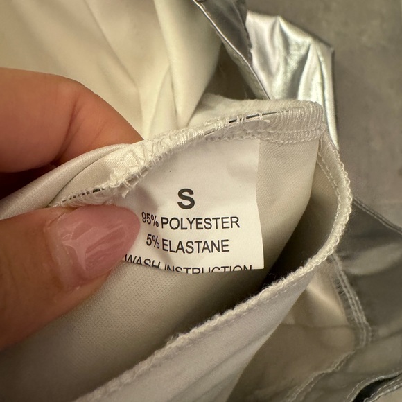 Silver Metallic Straight Leg Pants | S - Picture 5 of 7